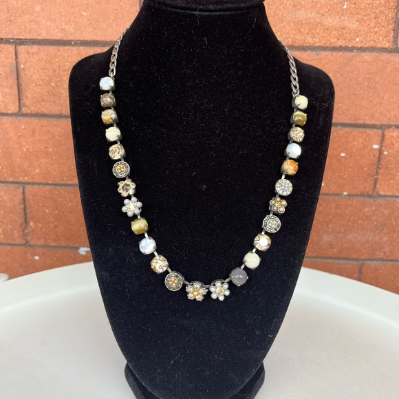 AMARO Jewelry - AMARO Designer Tennis Necklace With Flowers, Faceted Crystal And Natural Stones